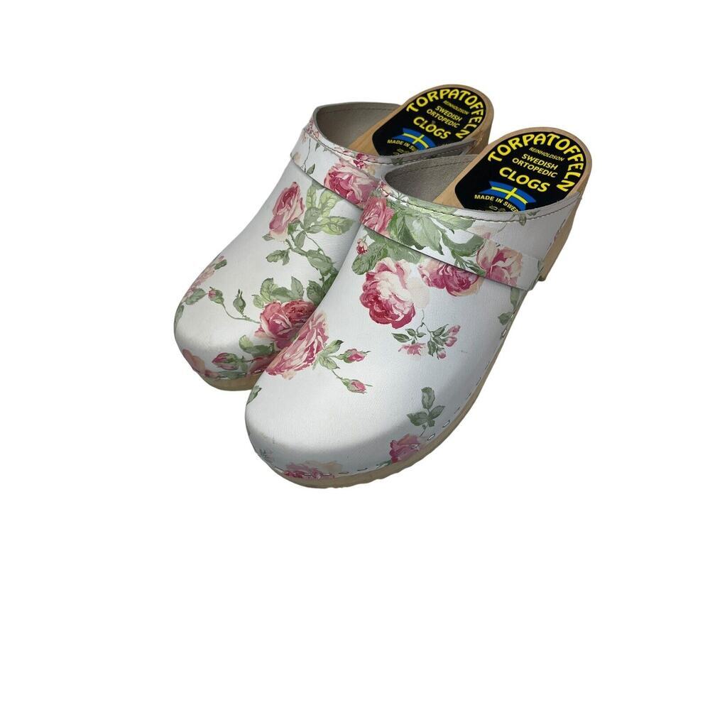 Swedish Torpatoffeln Floral Cottage Core Wooden Clogs Womens EU 42 US 10.5 - Picture 14 of 16